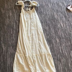 Long crème dress.